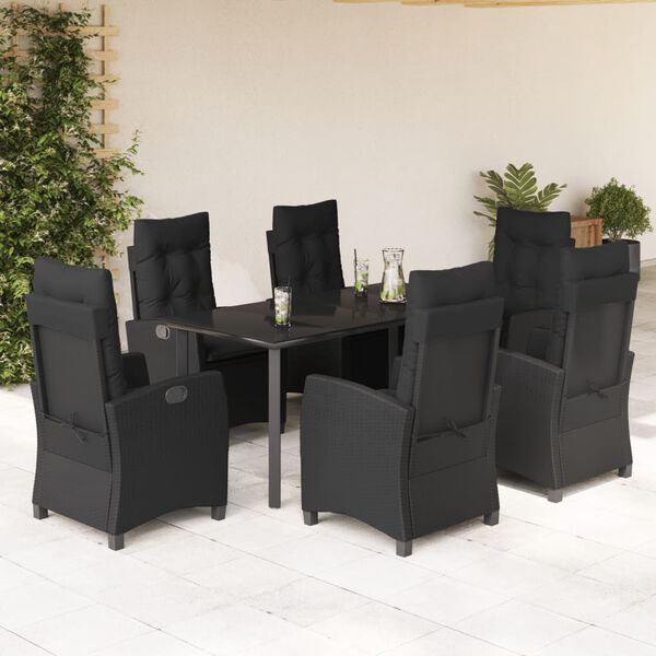 vidaXL Ensemble &agrave; manger de jardin coussins 7pcs Noir R&eacute;sine tress&eacute;e