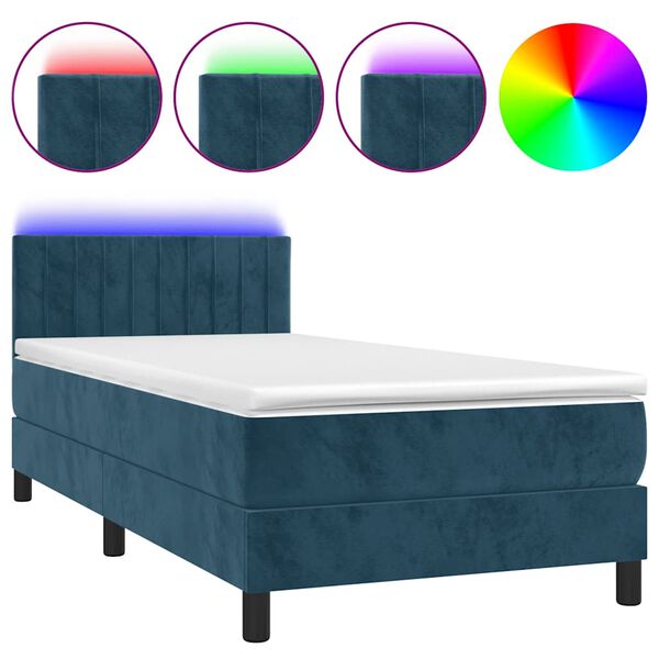 vidaXL Sommier &agrave; lattes de lit et matelas et LED Bleu fonc&eacute; 80x200cm