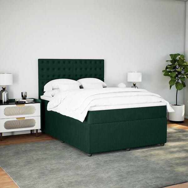 vidaXL Sommier &agrave; lattes de lit et matelas Vert fonc&eacute; 160x200cm Velours