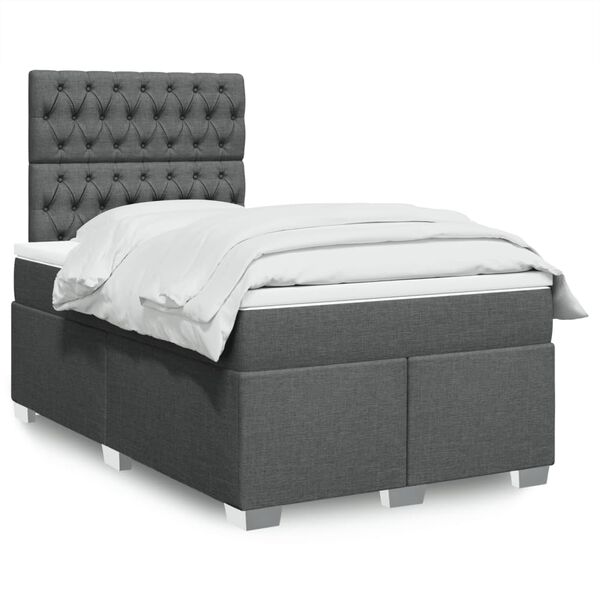 vidaXL Sommier &agrave; lattes de lit avec matelas gris fonc&eacute; 120x190cm tissu