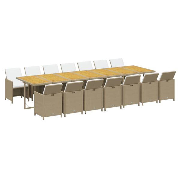 vidaXL Ensemble &agrave; manger de jardin et coussins 15 pcs beige