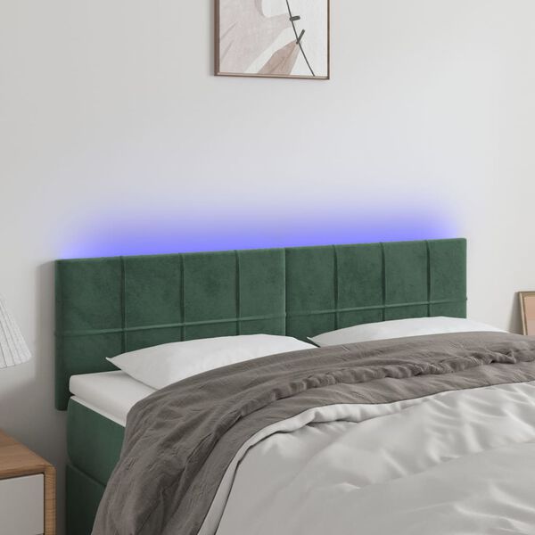 vidaXL T&ecirc;te de lit &agrave; LED Vert fonc&eacute; 144x5x78/88 cm Velours