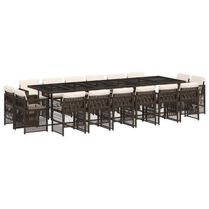 vidaXL Ensemble &agrave; manger de jardin et coussins 17 pcs marron rotin