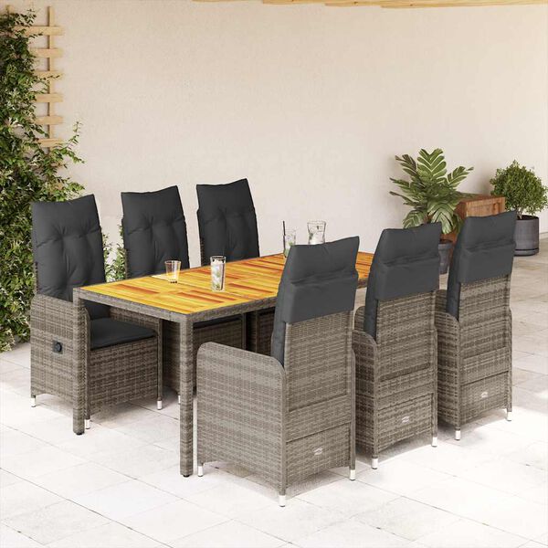 vidaXL Ensemble de bistro de jardin 7 pcs coussins gris poly rotin