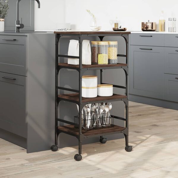 vidaXL Chariot de cuisine ch&ecirc;ne marron 45x35x89,5 bois d'ing&eacute;nierie