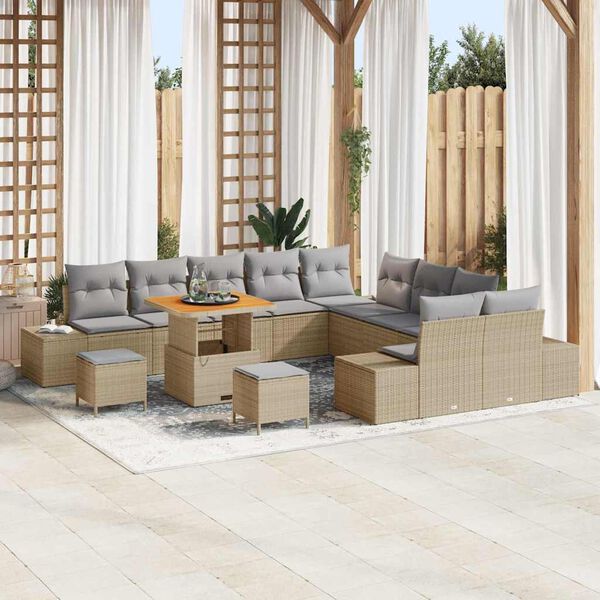 vidaXL Ensemble de canap&eacute; de jardin 13 pcs Beige Poly rotin