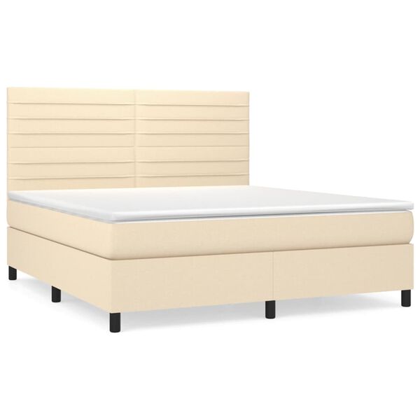 vidaXL Sommier &agrave; lattes de lit avec matelas Cr&egrave;me 180x200 cm Tissu
