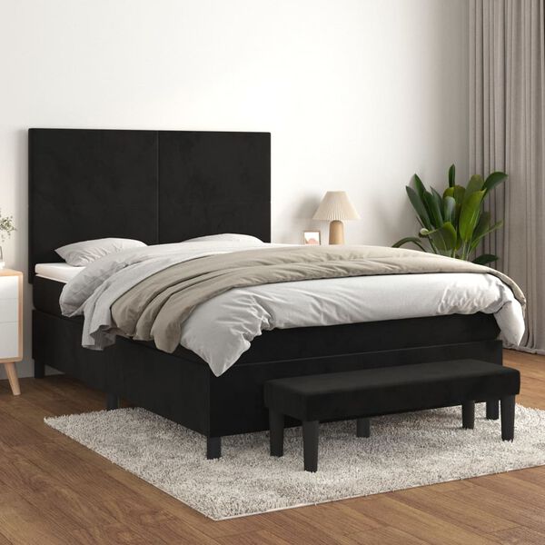 vidaXL Sommier &agrave; lattes de lit avec matelas Noir 140x200 cm Velours