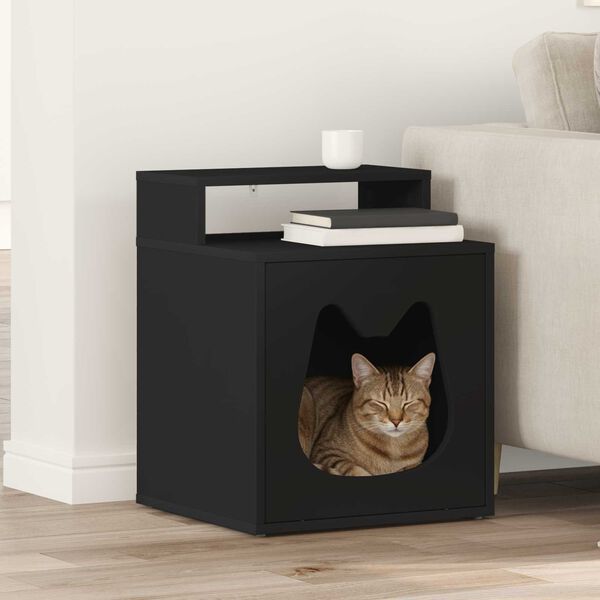 vidaXL Maison pour chat Noir 42,5 x 40 x 53,5 cm Bois d'ing&eacute;nierie