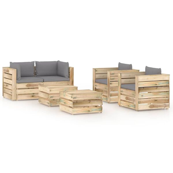 vidaXL Salon de jardin 6 pcs avec coussins Bois impr&eacute;gn&eacute; de vert