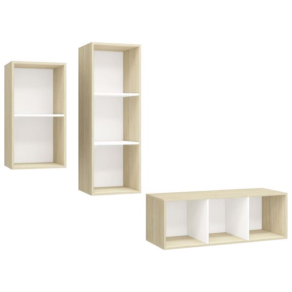 vidaXL Ensemble de meubles TV 3pcs Blanc ch&ecirc;ne sonoma Bois ing&eacute;nierie