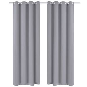 2 pcs Rideau Blackout Occultant Gris avec &OElig;illets en m&eacute;tal 135x245cm
