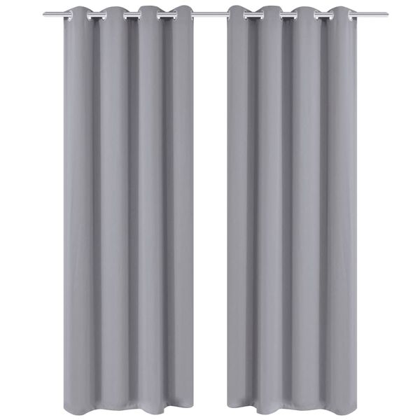 2 pcs Rideau Blackout Occultant Gris avec &OElig;illets en m&eacute;tal 135x245cm
