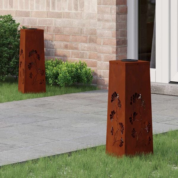vidaXL Lumi&egrave;re de chemin LED solaire 2 pcs Acier Corten Acier Corten