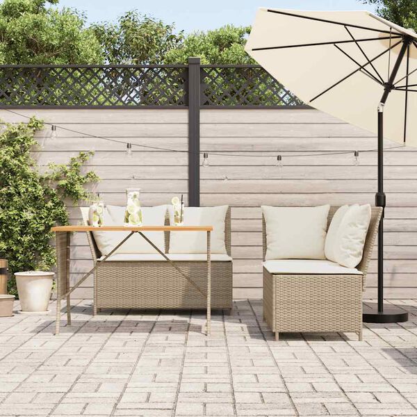 vidaXL Salon de jardin avec coussins 3 pcs beige r&eacute;sine tress&eacute;e