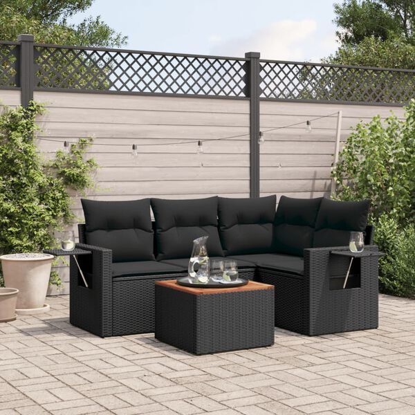 vidaXL Salon de jardin 5 pcs avec coussins noir r&eacute;sine tress&eacute;e