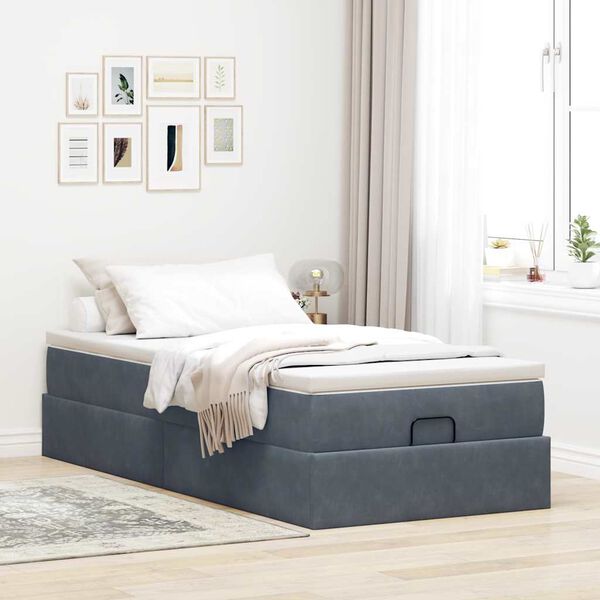 vidaXL Cadre de lit ottoman avec matelas gris fonc&eacute; 90x190 cm velours