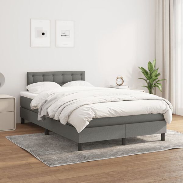 vidaXL Sommier &agrave; lattes de lit avec matelas gris fonc&eacute; 120x190cm tissu