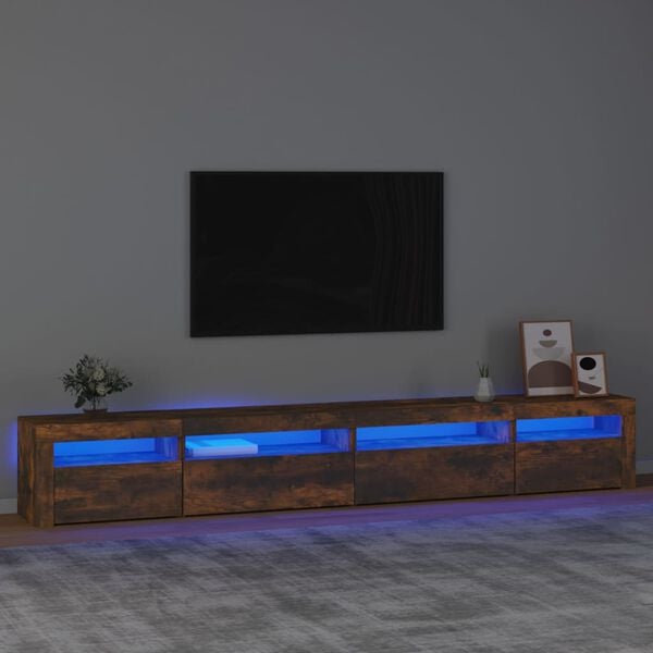 vidaXL Meuble TV avec lumi&egrave;res LED Ch&ecirc;ne fum&eacute; 270x35x40 cm