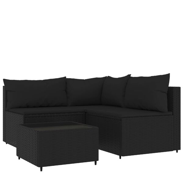 vidaXL Salon de jardin 4 pcs avec coussins Noir Résine tressée