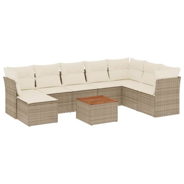 vidaXL Salon de jardin avec coussins 9 pcs beige r&eacute;sine tress&eacute;e