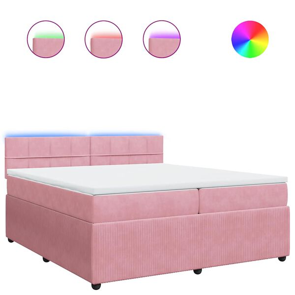 vidaXL Sommier &agrave; lattes de lit avec matelas Rose 200x200 cm Velours
