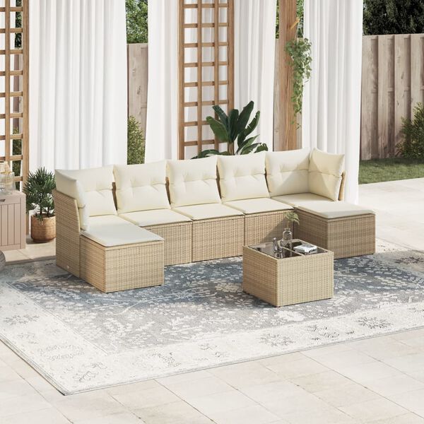 vidaXL Salon de jardin avec coussins 8 pcs beige r&eacute;sine tress&eacute;e