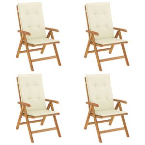 vidaXL Fauteuils pliants inclinables avec coussins, 4 pi&egrave;ces, en bois massif de teck