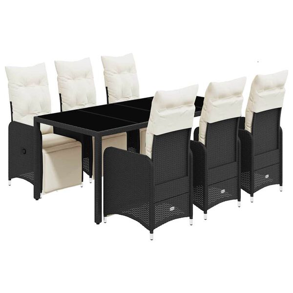 vidaXL Ensemble de bistro de jardin 7 pcs coussins noir poly rotin