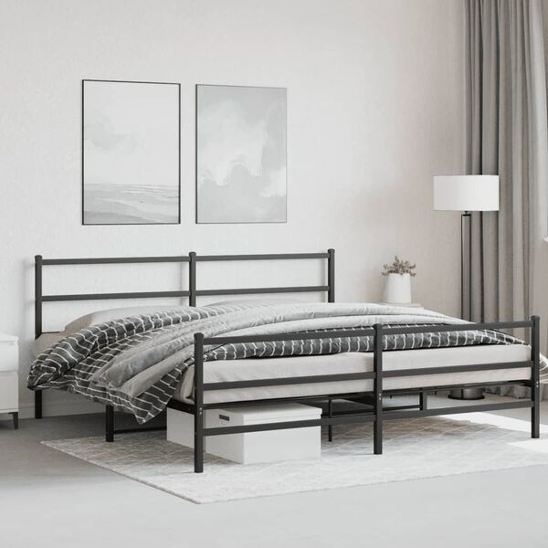 vidaXL Cadre de lit m&eacute;tal sans matelas avec pied de lit noir 200x200cm