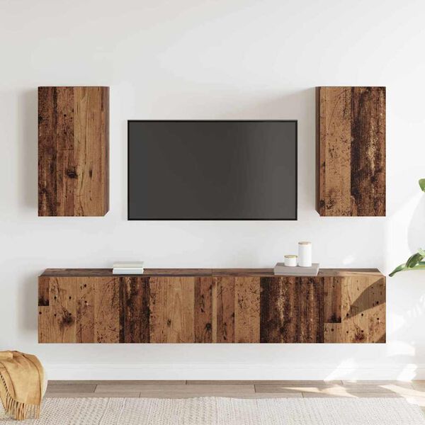 vidaXL Meuble TV mural 3 pcs Bois Ancien Bois d'ing&eacute;nierie