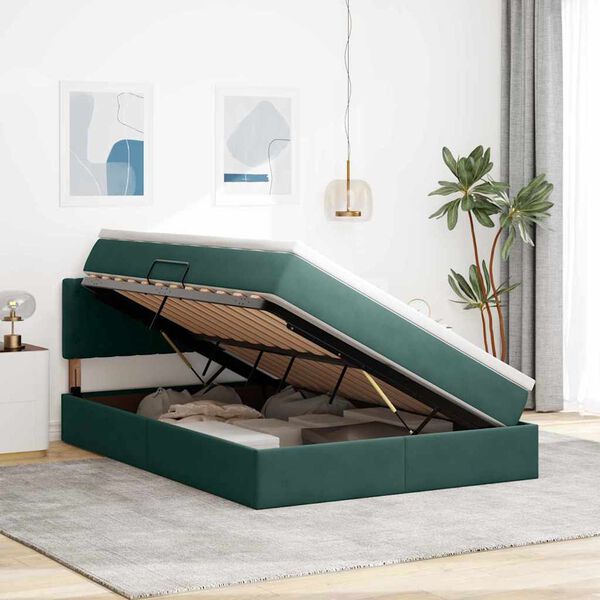 vidaXL Lit de Rangement avec matelas Vert foncé 140 x 190 cm Velours