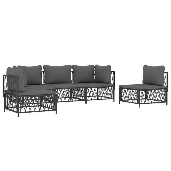 vidaXL Salon de jardin avec coussins 5 pcs anthracite acier