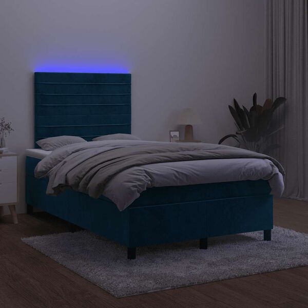 vidaXL Sommier &agrave; lattes de lit avec matelas LED Bleu fonc&eacute; 120x200 cm