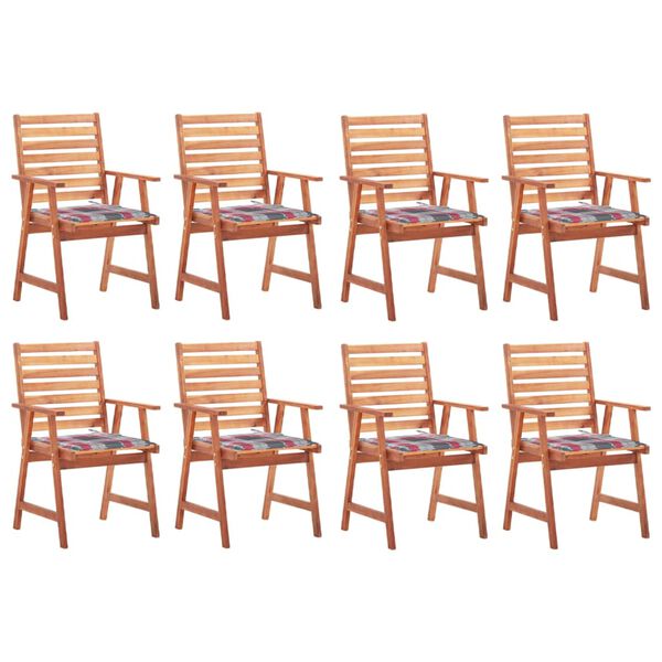 vidaXL Chaises &agrave; manger d'ext&eacute;rieur lot de 8 et coussins Acacia massif