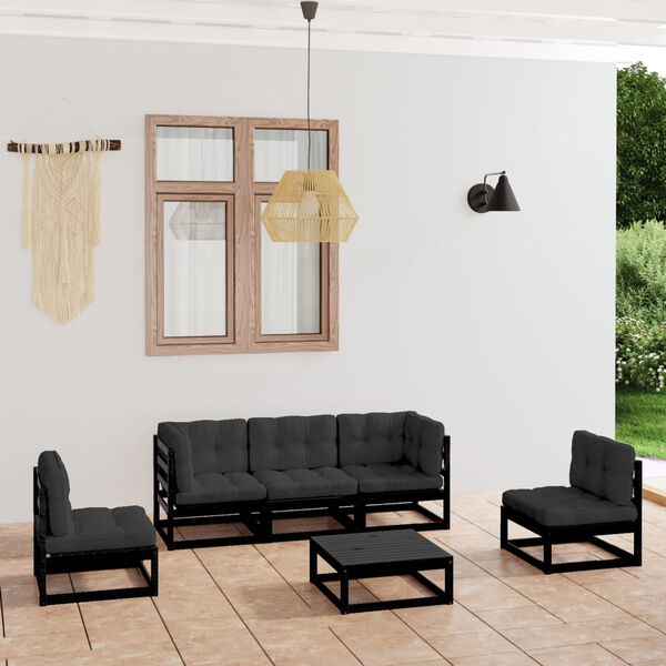 vidaXL Salon de jardin 6 pcs avec coussins Bois de pin massif