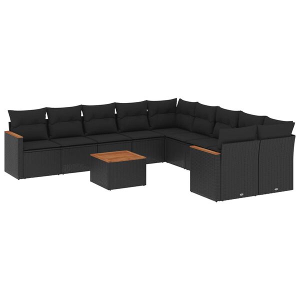vidaXL Salon de jardin 11 pcs avec coussins noir r&eacute;sine tress&eacute;e