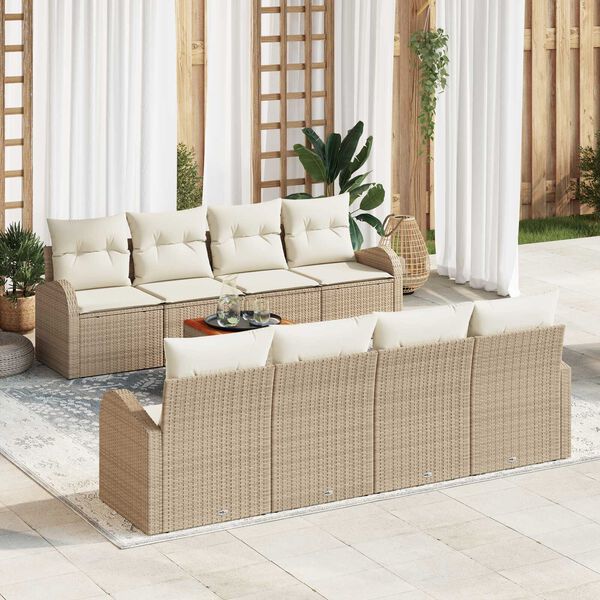 vidaXL Ensemble de canap&eacute; de jardin avec coussin 9 pcs Beige polyrotin