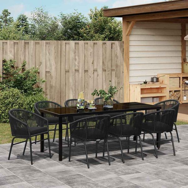 vidaXL Ensemble de salle &agrave; manger pour jardin 9 pcs Noir