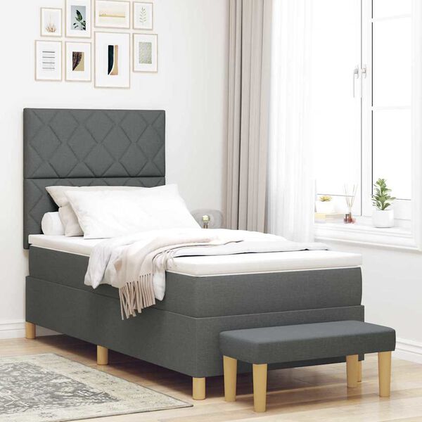 vidaXL Lit &agrave; ressorts avec matelas Gris fonc&eacute; 100 x 200 cm tissu