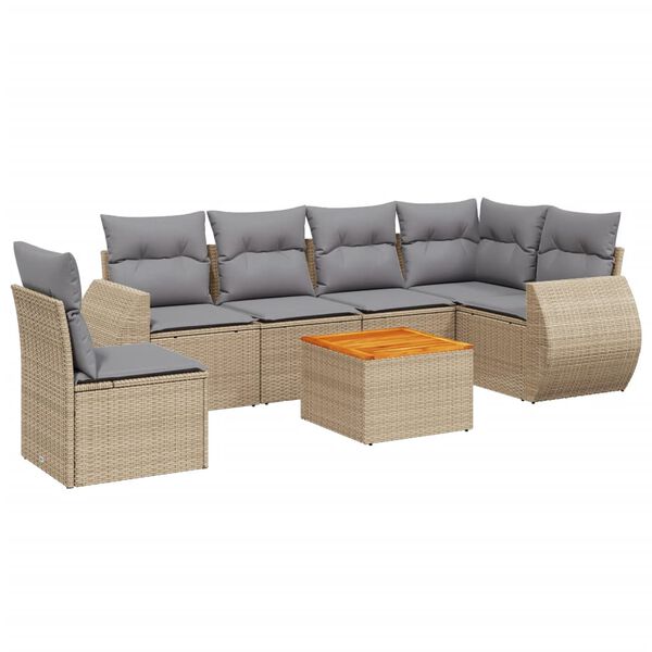 vidaXL Salon de jardin avec coussins 7 pcs beige r&eacute;sine tress&eacute;e