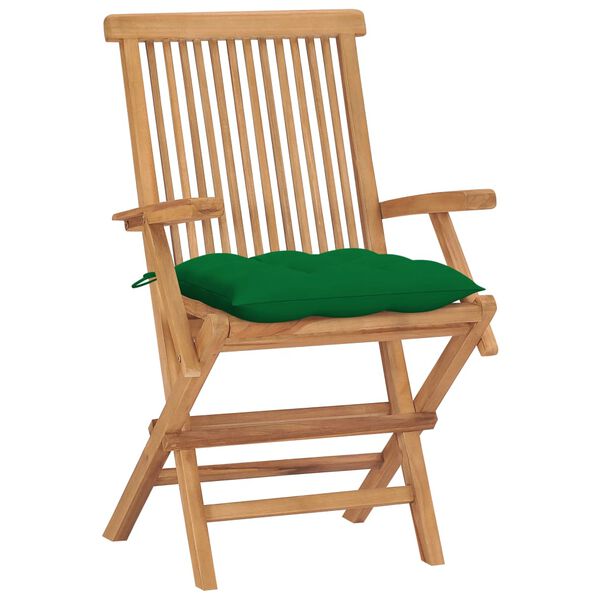 vidaXL Chaises de jardin et coussins vert lot de 4 Bois de teck massif