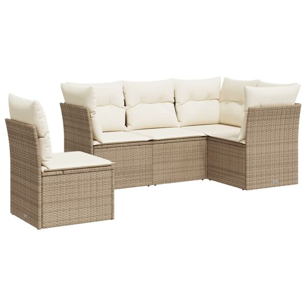vidaXL Salon de jardin avec coussins 5 pcs beige r&eacute;sine tress&eacute;e