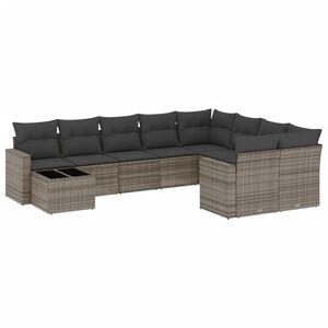 vidaXL Salon de jardin avec coussins 10 pcs gris r&eacute;sine tress&eacute;e