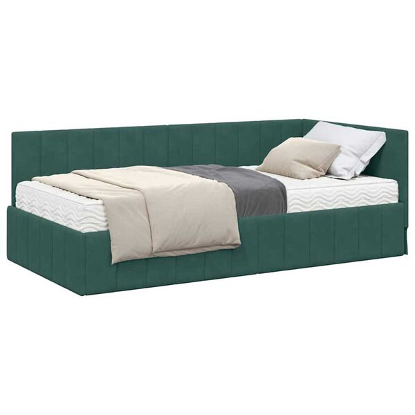 vidaXL Cadre de lit d'angle avec matelas 2 pcs Vert Velours