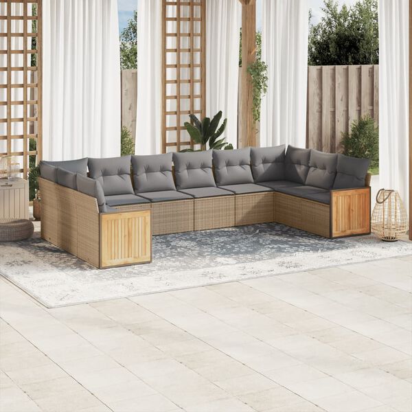 vidaXL Salon de jardin avec coussins 10 pcs beige r&eacute;sine tress&eacute;e