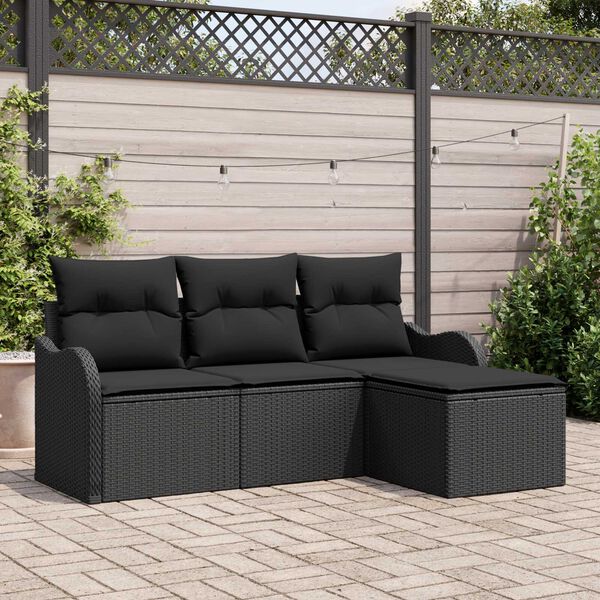 vidaXL Ensemble de canapé de jardin avec stockage 4 pcs Noir polyrotin