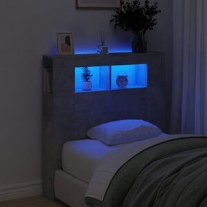 vidaXL T&ecirc;te de lit &agrave; LED gris b&eacute;ton 100x18,5x103,5cm bois d'ing&eacute;nierie
