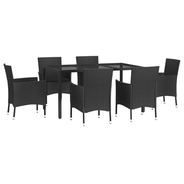 vidaXL Ensemble &agrave; manger de jardin coussins 7pcs Noir R&eacute;sine tress&eacute;e