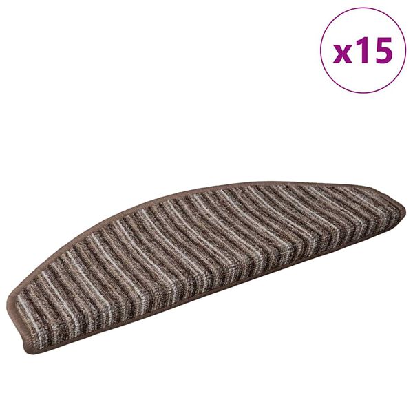 vidaXL Tapis d'escalier auto-adh&eacute;sifs 15 pcs Marron 65 x 21 x 4 cm
